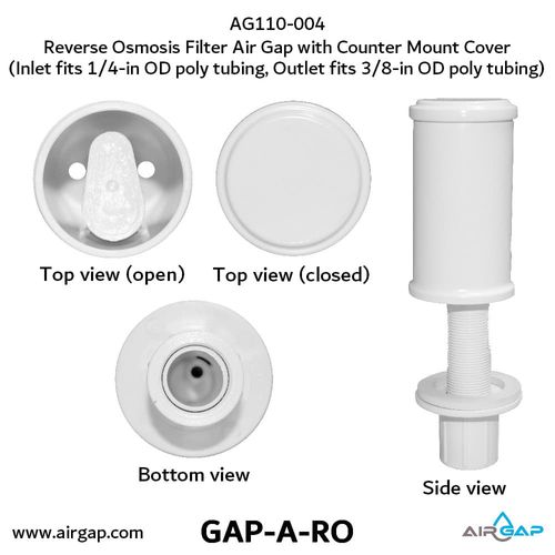 Main product image of Reverse Osmosis Filter Air Gap w/ Counter Mount Cover, 1/4" Inlet Ports and 3/8" Outlet (1/2 GPM)