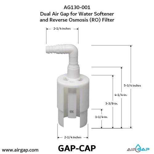Main product image of Dual Air Gap for Water Softener and Reverse Osmosis w/ 1/2" OD to 5/8" ID Tubing Inlet