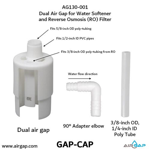 Main product image of Dual Air Gap for Water Softener and Reverse Osmosis w/ 1/2" OD to 5/8" ID Tubing Inlet