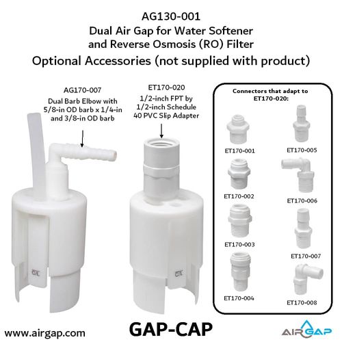 Main product image of Dual Air Gap for Water Softener and Reverse Osmosis w/ 1/2" OD to 5/8" ID Tubing Inlet
