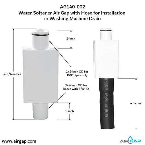 Main product image of Drain Pipe Water Softener Air Gap For Washing Machine Box w/ 1/2" PVC Slip Inlet and 1-1/2" Drain Pipe