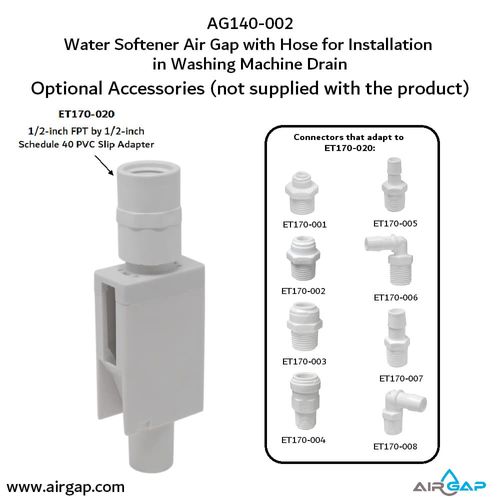 Main product image of Drain Pipe Water Softener Air Gap For Washing Machine Box w/ 1/2" PVC Slip Inlet and 1-1/2" Drain Pipe