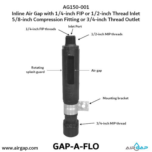 Main product image of Gap-A-Flo In-Line Air Gap w/ 1/4" FIP or 1/2" MIP Inlet