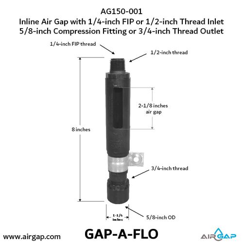 Main product image of Gap-A-Flo In-Line Air Gap w/ 1/4" FIP or 1/2" MIP Inlet