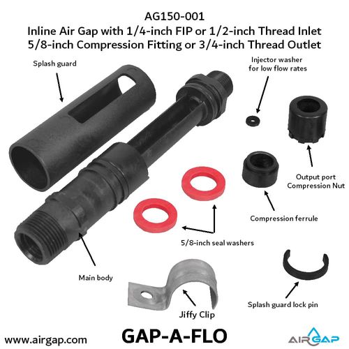 Main product image of Gap-A-Flo In-Line Air Gap w/ 1/4" FIP or 1/2" MIP Inlet
