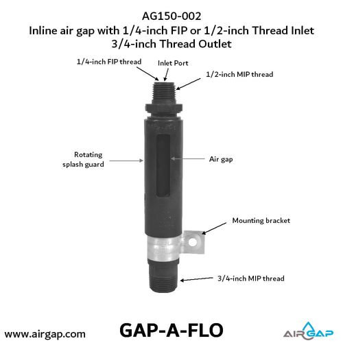 Main product image of Gap-A-Flo High-Flow In-Line Air Gap w/ 1/4" FIP or 1/2" MIP Inlet