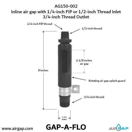 Main product image of Gap-A-Flo High-Flow In-Line Air Gap w/ 1/4" FIP or 1/2" MIP Inlet