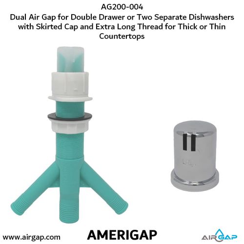 Main product image of Dual Air Gap for Double Drawer Dishwasher w/ Skirted Cap, Two 5/8" OD Inlets and 7/8" OD Outlet