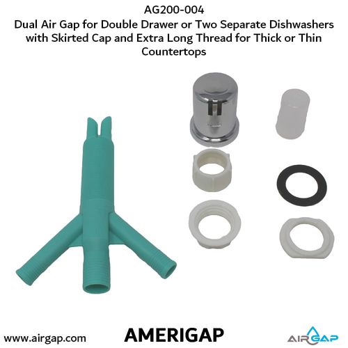 Main product image of Dual Air Gap for Double Drawer Dishwasher w/ Skirted Cap, Two 5/8" OD Inlets and 7/8" OD Outlet