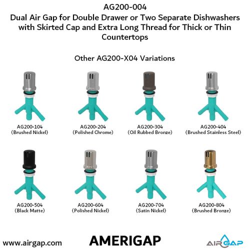 Main product image of Dual Air Gap for Double Drawer Dishwasher w/ Skirted Cap, Two 5/8" OD Inlets and 7/8" OD Outlet