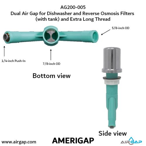 Main product image of Dual Air Gap for Dishwasher and Reverse Osmosis w/ Skirted Cap, 5/8" x 1/4" OD Inlets and 7/8" OD Outlet