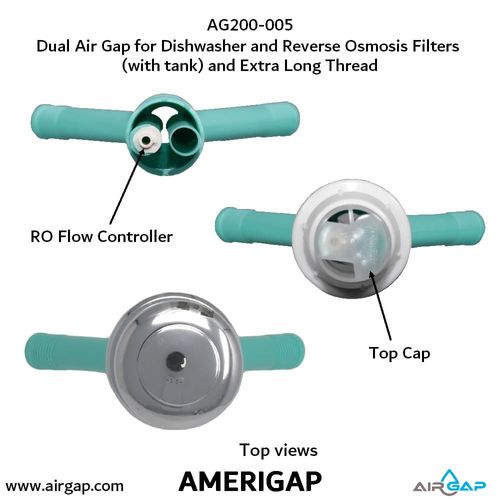 Main product image of Dual Air Gap for Dishwasher and Reverse Osmosis w/ Skirted Cap, 5/8" x 1/4" OD Inlets and 7/8" OD Outlet