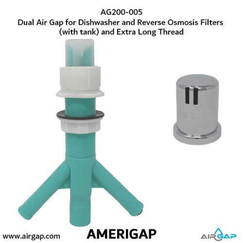 Main product image of Dual Air Gap for Dishwasher and Reverse Osmosis w/ Skirted Cap, 5/8" x 1/4" OD Inlets and 7/8" OD Outlet