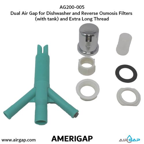 Main product image of Dual Air Gap for Dishwasher and Reverse Osmosis w/ Skirted Cap, 5/8" x 1/4" OD Inlets and 7/8" OD Outlet