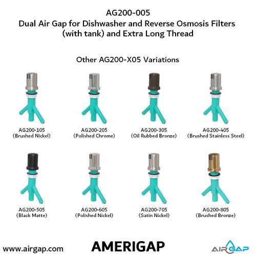 Main product image of Dual Air Gap for Dishwasher and Reverse Osmosis w/ Skirted Cap, 5/8" x 1/4" OD Inlets and 7/8" OD Outlet