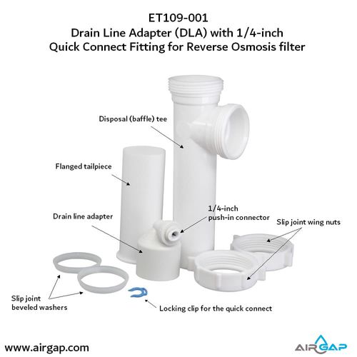 Main product image of Quick Connect Reverse Osmosis Drain Line Adapter w/ 1/4" Push-In Inlet