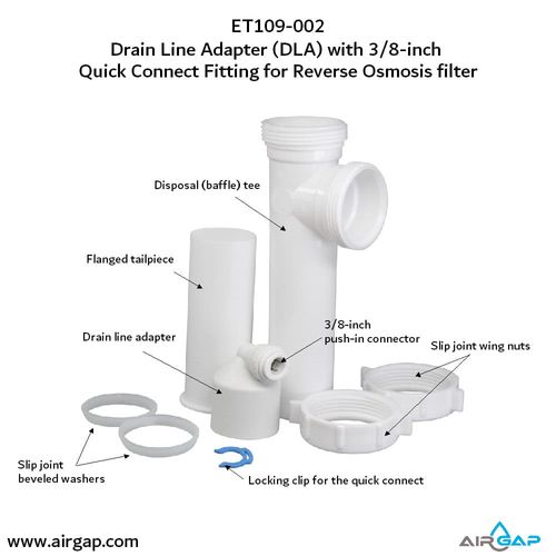 Main product image of Quick Connect Reverse Osmosis Drain Line Adapter w/ 3/8" Push-In Inlet
