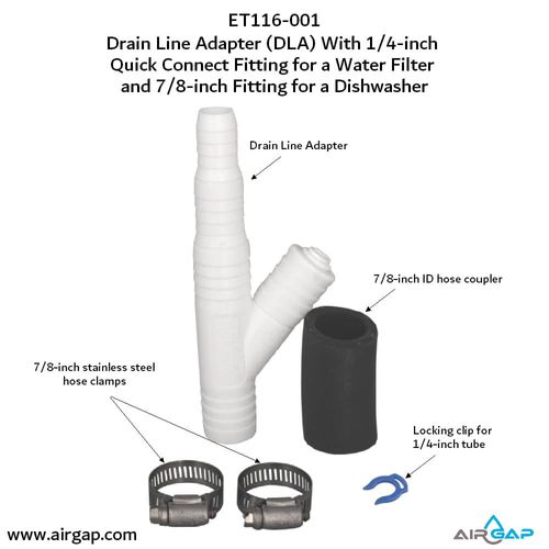 Main product image of Drain Line Adapter, 1/4" Push In Inlet for Reverse Osmosis Water Filter and 7/8" Inlet for Dishwasher