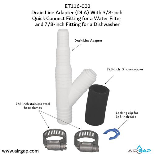 Main product image of Drain Line Adapter, 3/8" Push In Inlet for Reverse Osmosis Water Filter and 7/8" Barb Insert Inlet for Dishwasher