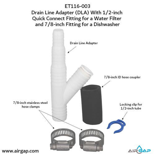 Main product image of Drain Line Adapter, 1/2" Push In Inlet for Reverse Osmosis Water Filter and 7/8" Barb Insert Inlet for Dishwasher