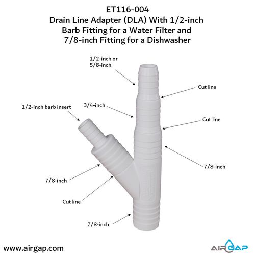 Main product image of Drain Line Adapter, 1/2" Barb Insert Inlet for Reverse Osmosis Water Filter and 7/8" Barb Insert Inlet for Dishwasher