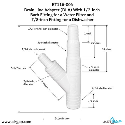Main product image of Drain Line Adapter, 1/2" Barb Insert Inlet for Reverse Osmosis Water Filter and 7/8" Barb Insert Inlet for Dishwasher