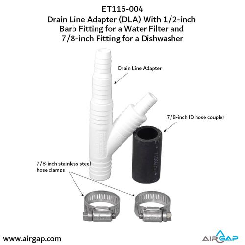 Main product image of Drain Line Adapter, 1/2" Barb Insert Inlet for Reverse Osmosis Water Filter and 7/8" Barb Insert Inlet for Dishwasher