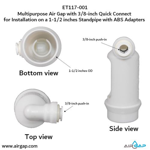 Main product image of Air Gap For Water Softener and Water Filter w/ ABS Trap Adapter, 3/8" Push-In Inlet
