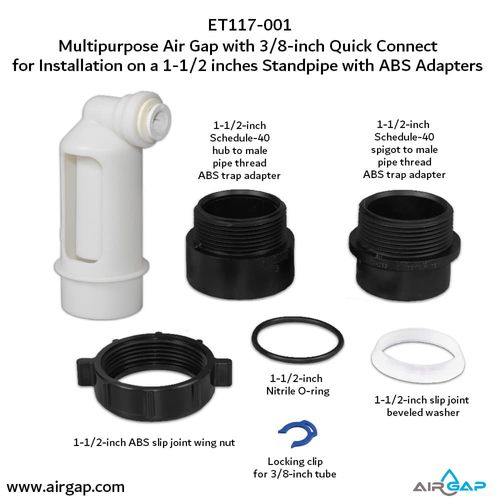 Main product image of Air Gap For Water Softener and Water Filter w/ ABS Trap Adapter, 3/8" Push-In Inlet
