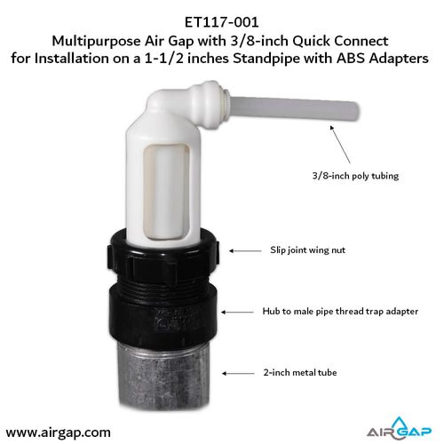 Main product image of Air Gap For Water Softener and Water Filter w/ ABS Trap Adapter, 3/8" Push-In Inlet