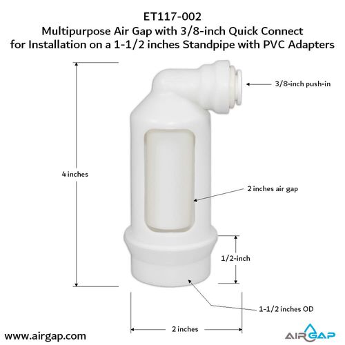Main product image of Air Gap For Water Softener and Water Filter w/ PVC Trap Adapter,  3/8" Push-In Inlet