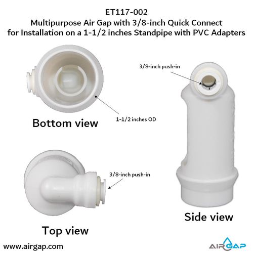 Main product image of Air Gap For Water Softener and Water Filter w/ PVC Trap Adapter,  3/8" Push-In Inlet
