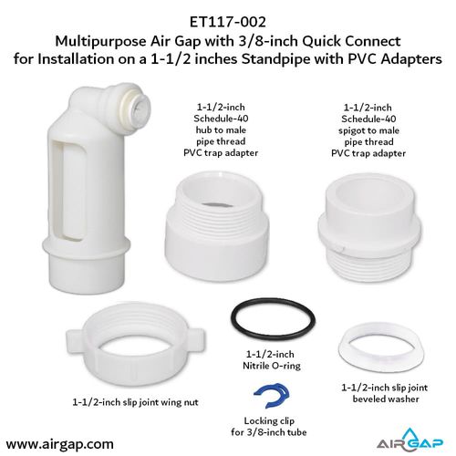 Main product image of Air Gap For Water Softener and Water Filter w/ PVC Trap Adapter,  3/8" Push-In Inlet