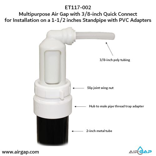 Main product image of Air Gap For Water Softener and Water Filter w/ PVC Trap Adapter,  3/8" Push-In Inlet