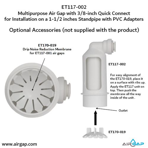 Main product image of Air Gap For Water Softener and Water Filter w/ PVC Trap Adapter,  3/8" Push-In Inlet