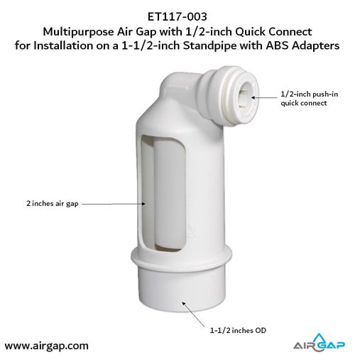 Main product image of Air Gap For Water Softener and Water Filter w/ ABS Trap Adapter, 1/2" Push-In Inlet