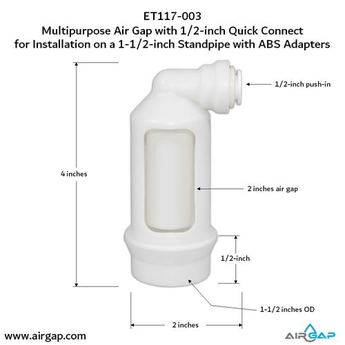 Main product image of Air Gap For Water Softener and Water Filter w/ ABS Trap Adapter, 1/2" Push-In Inlet