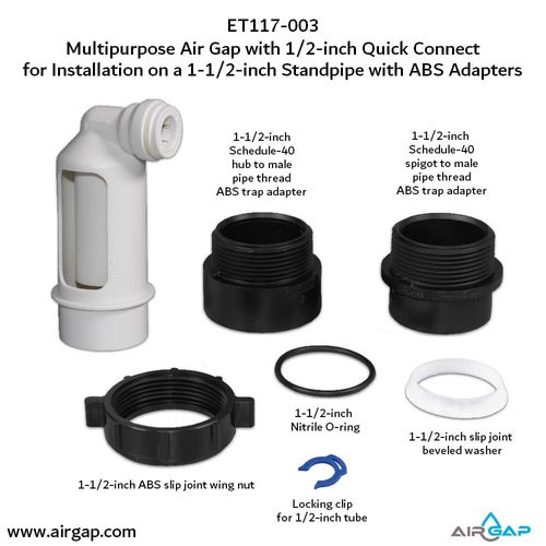 Main product image of Air Gap For Water Softener and Water Filter w/ ABS Trap Adapter, 1/2" Push-In Inlet