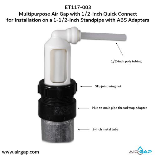 Main product image of Air Gap For Water Softener and Water Filter w/ ABS Trap Adapter, 1/2" Push-In Inlet