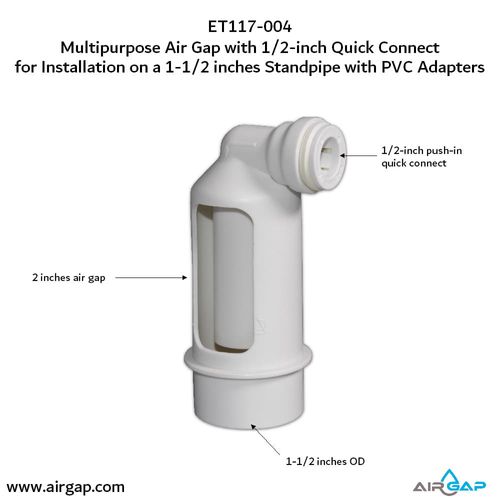 Main product image of Air Gap For Water Softener and Water Filter w/ PVC Trap Adapter, 1/2" Push-In Inlet