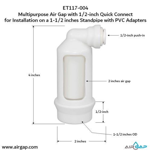 Main product image of Air Gap For Water Softener and Water Filter w/ PVC Trap Adapter, 1/2" Push-In Inlet