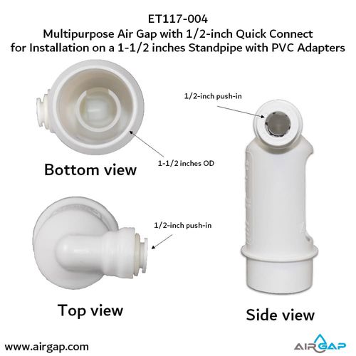 Main product image of Air Gap For Water Softener and Water Filter w/ PVC Trap Adapter, 1/2" Push-In Inlet