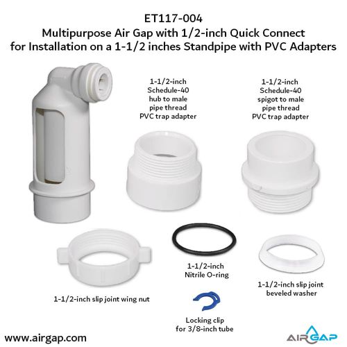 Main product image of Air Gap For Water Softener and Water Filter w/ PVC Trap Adapter, 1/2" Push-In Inlet