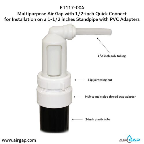 Main product image of Air Gap For Water Softener and Water Filter w/ PVC Trap Adapter, 1/2" Push-In Inlet