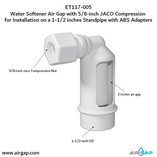 Main product image of Air Gap For Water Softener and Water Filter w/ ABS Trap Adapter, 5/8" Jacko Compression Inlet