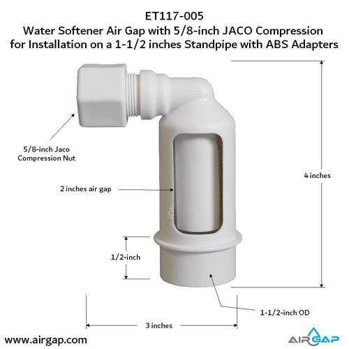Main product image of Air Gap For Water Softener and Water Filter w/ ABS Trap Adapter, 5/8" Jacko Compression Inlet