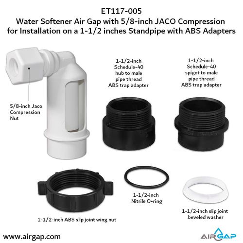 Main product image of Air Gap For Water Softener and Water Filter w/ ABS Trap Adapter, 5/8" Jacko Compression Inlet