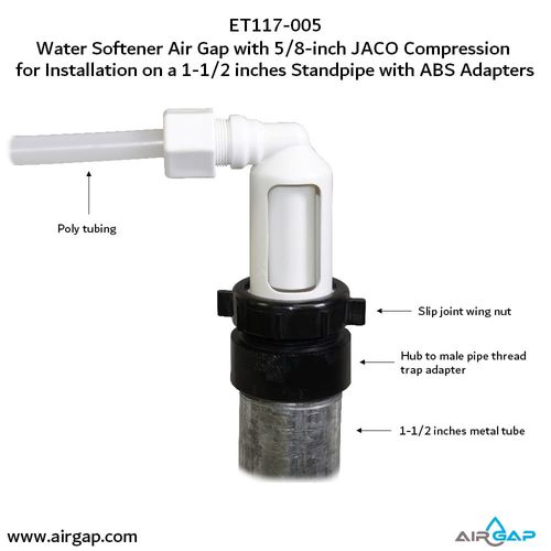 Main product image of Air Gap For Water Softener and Water Filter w/ ABS Trap Adapter, 5/8" Jacko Compression Inlet