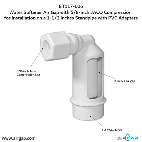 Main product image of Air Gap For Water Softener and Water Filter w/ PVC Trap Adapter, 5/8" Jacko Compression Inlet