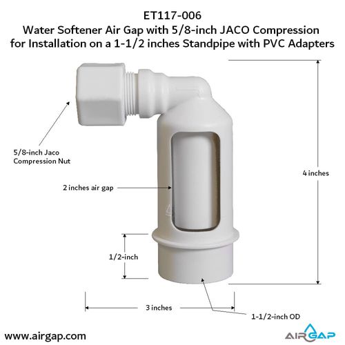 Main product image of Air Gap For Water Softener and Water Filter w/ PVC Trap Adapter, 5/8" Jacko Compression Inlet